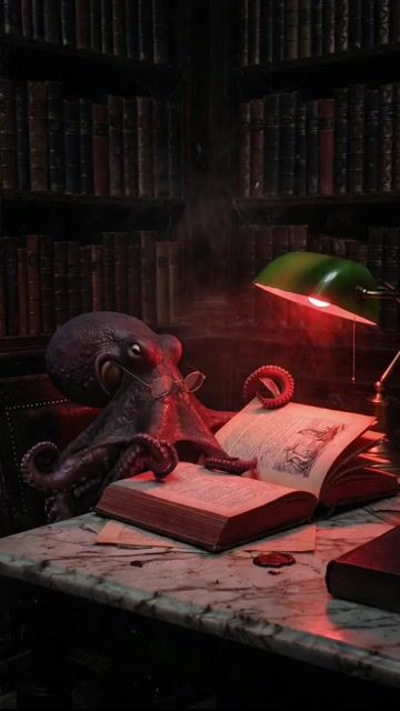 Octopus Reading in Library