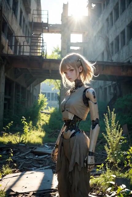Post-Apocalyptic Girl and Android Guardians