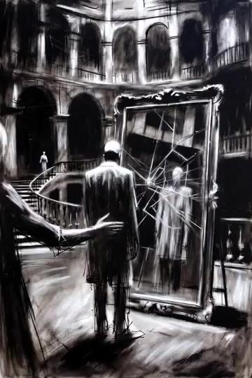 Surreal Charcoal Mirror Scene