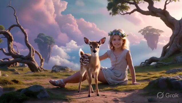 Kids and Deer in Meadow