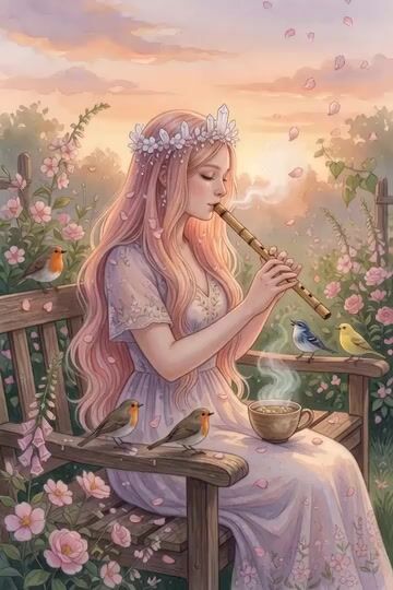 Woman Playing Flute Sunrise