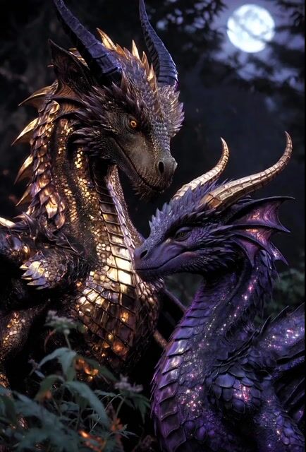 Cinematic Dragons in Moonlit Forest