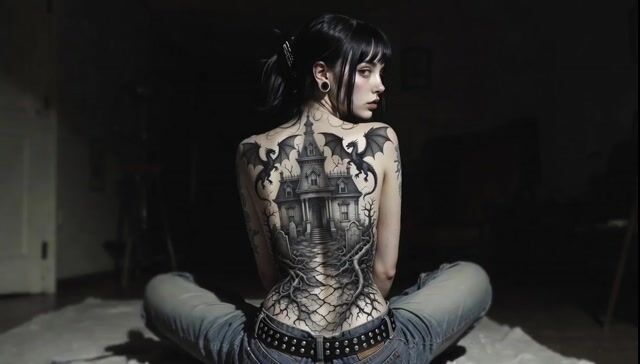 Gothic Mansion Back Tattoo