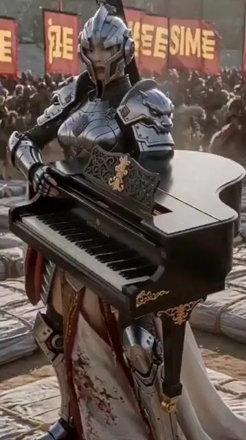 Futuristic Warrior Playing Grand Piano