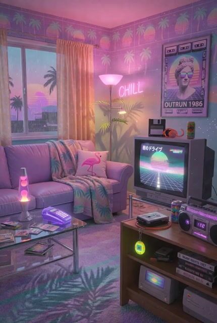 Vaporwave Retro Tech Living Room