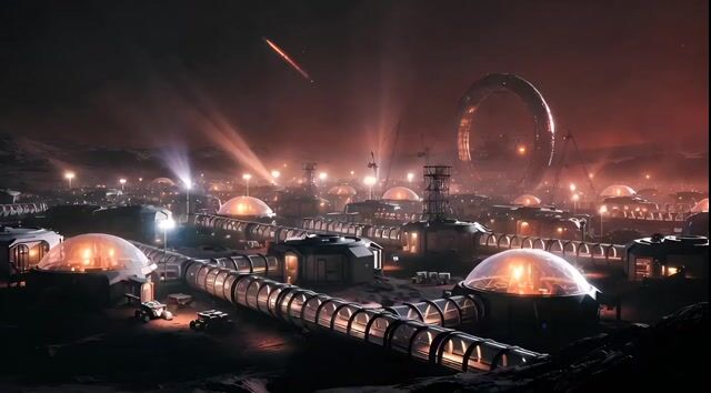 Futuristic Mars Colony Nightscape