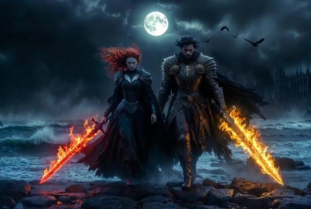 Cinematic Moonlit Shore Fire