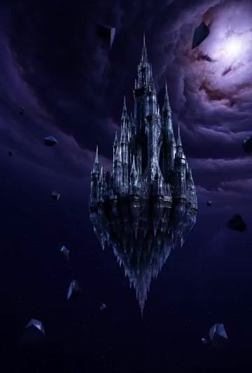 Floating Glass Castle in Cosmic Storm