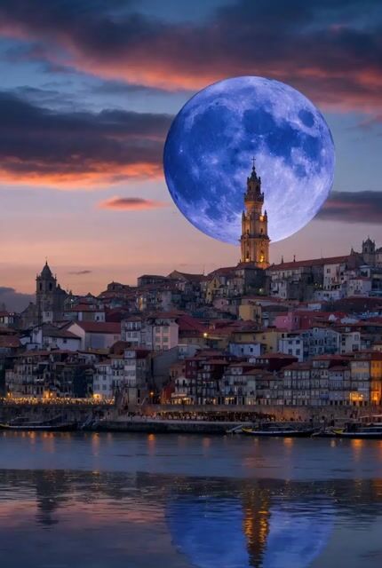 Blue Moon Over Porto Skyline