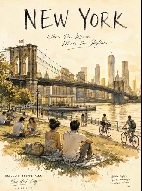 Central Park Summer Urban Sketch Poster