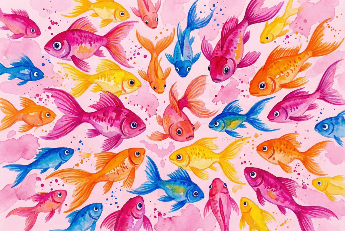 Watercolor School of Stylized Fish