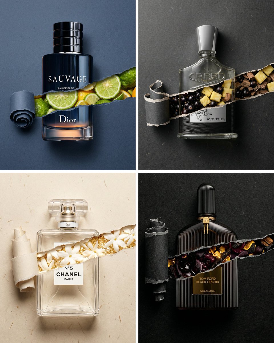 Perfume Bottle Product Shot with Torn Paper Effect