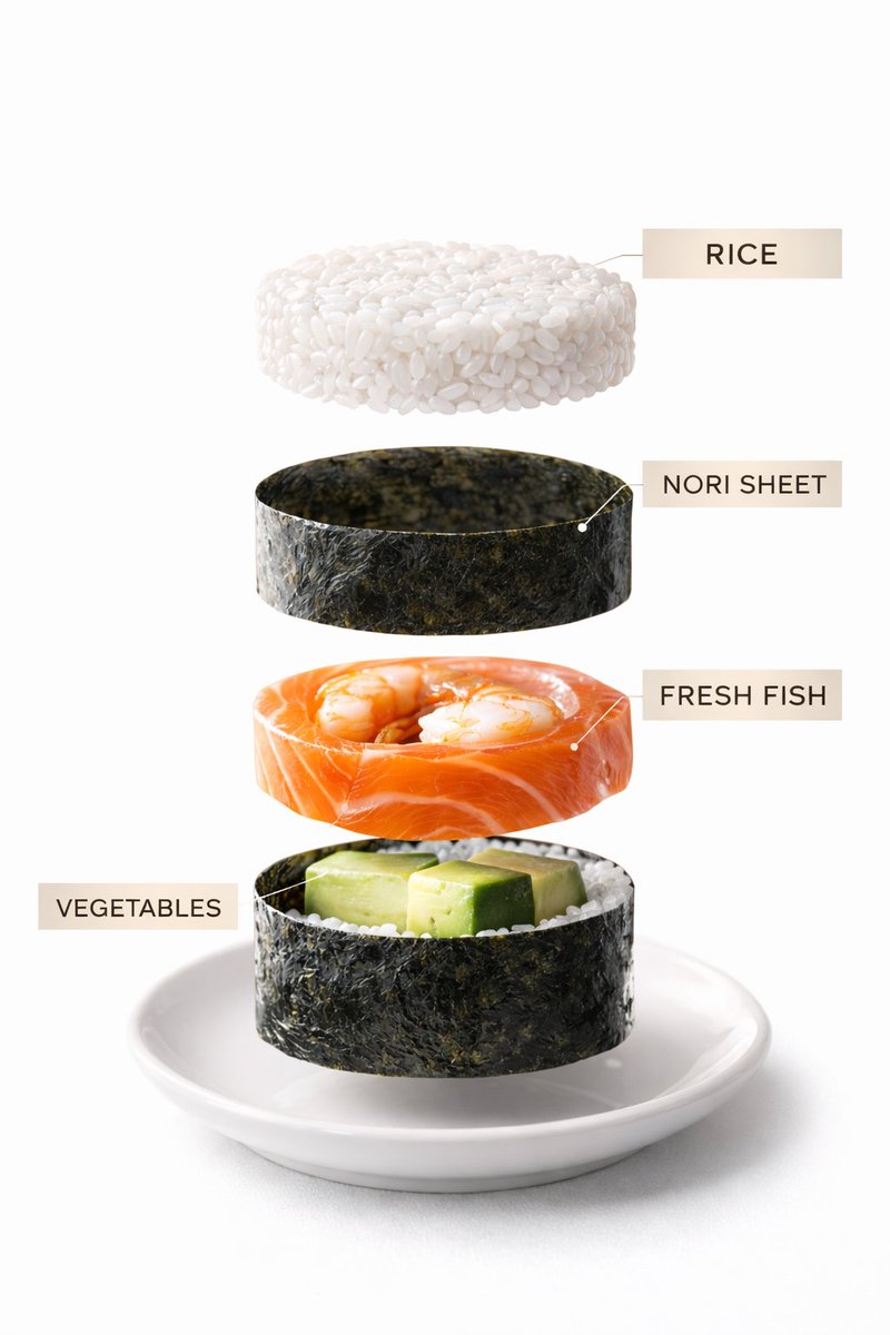 Sushi Commercial Photography and Exploded Diagram Prompt