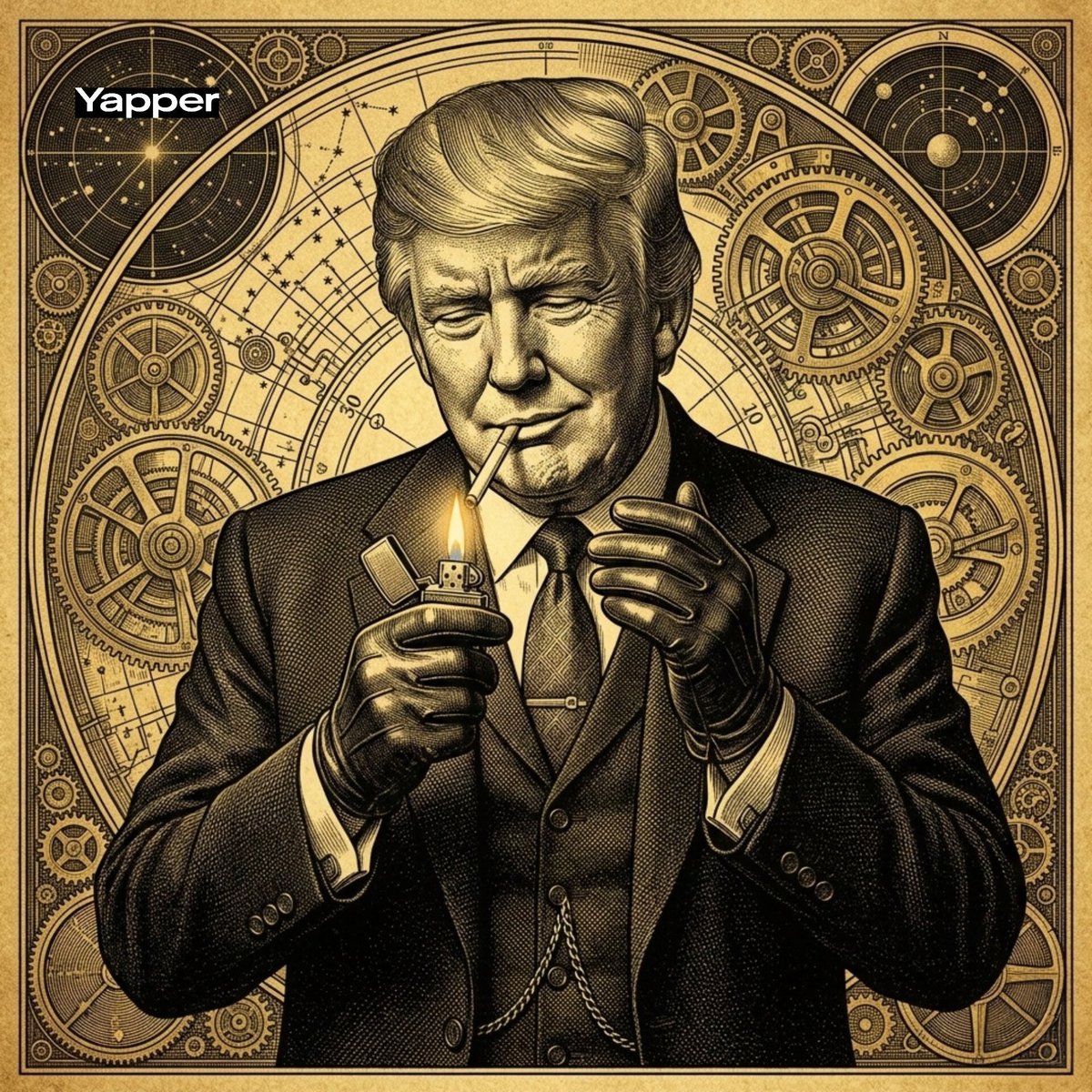Vintage Engraving of Donald Trump as a Gangster