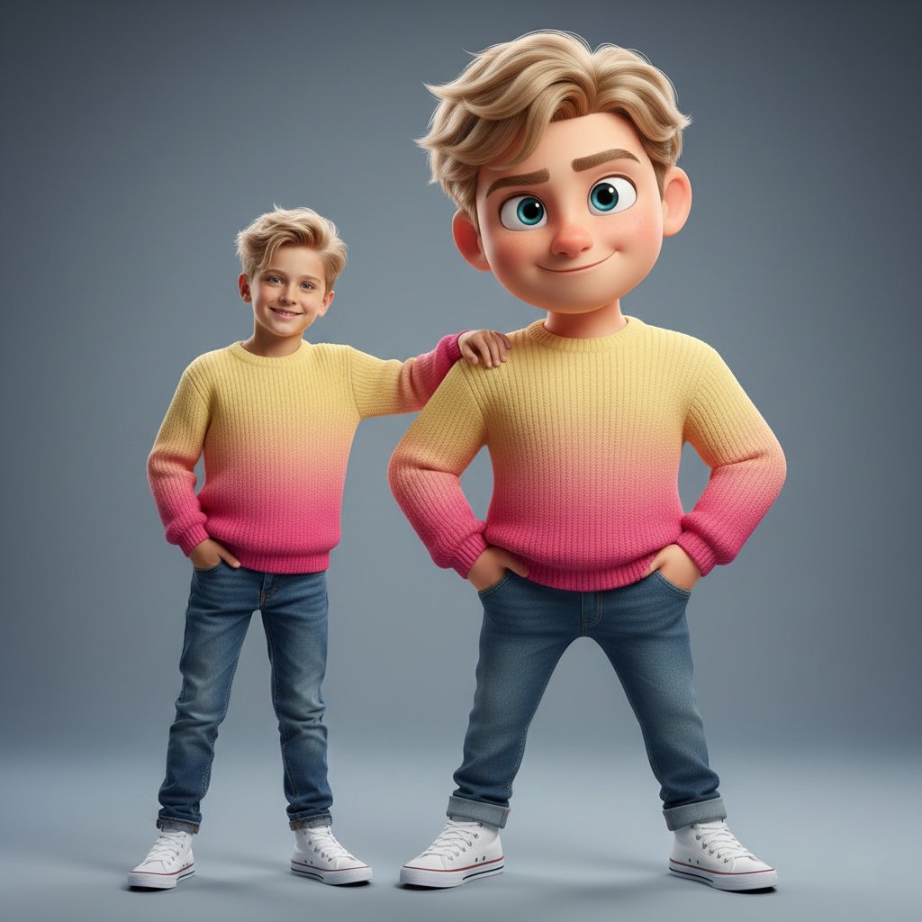 Hyper-Realistic Photo of Person and Pixar Double (Identity Lock)