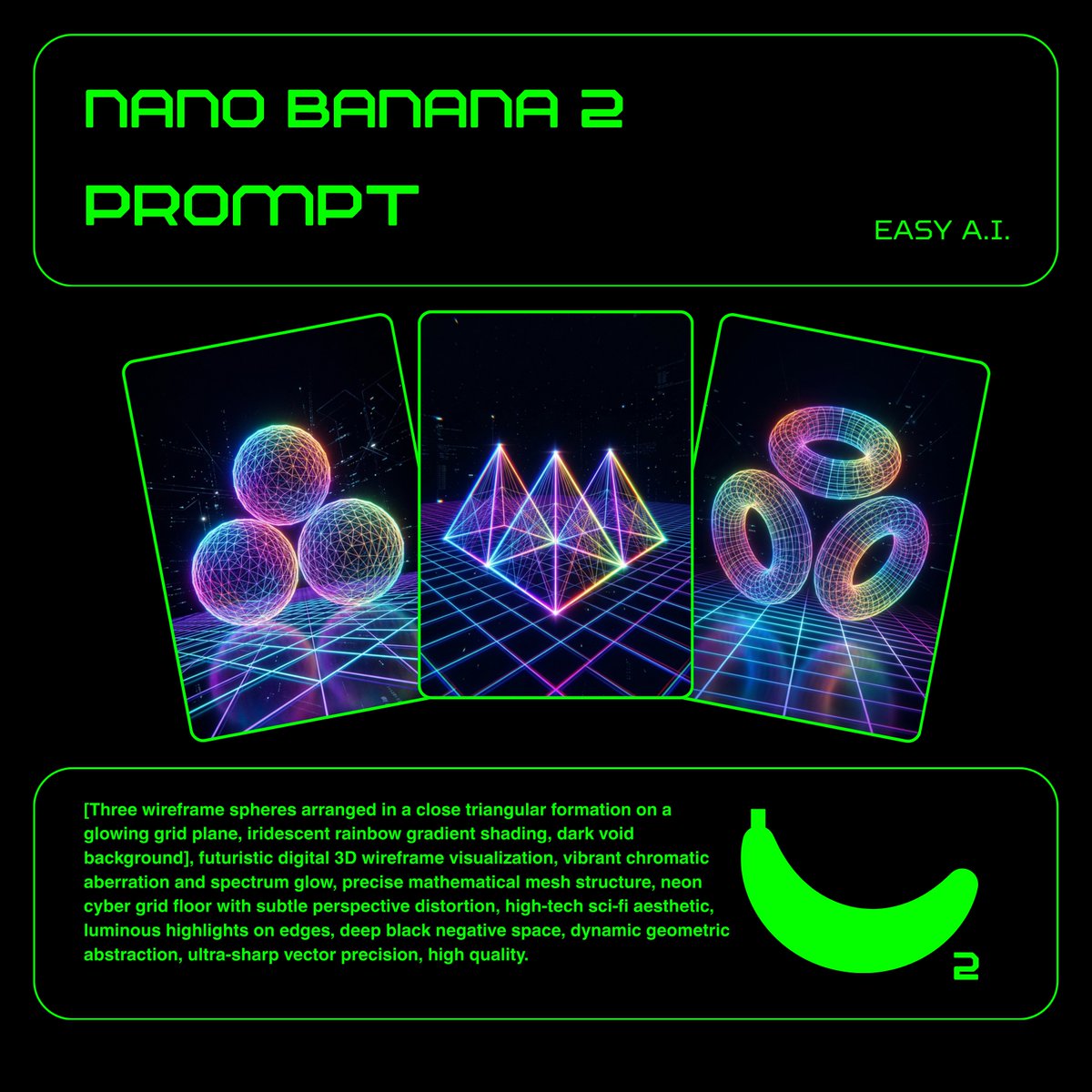 Neon Wireframe 3D Prompt Template