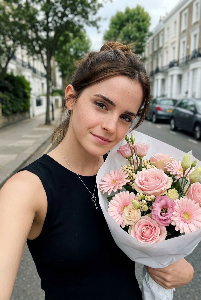 Realistic Smartphone Selfie with Flowers
