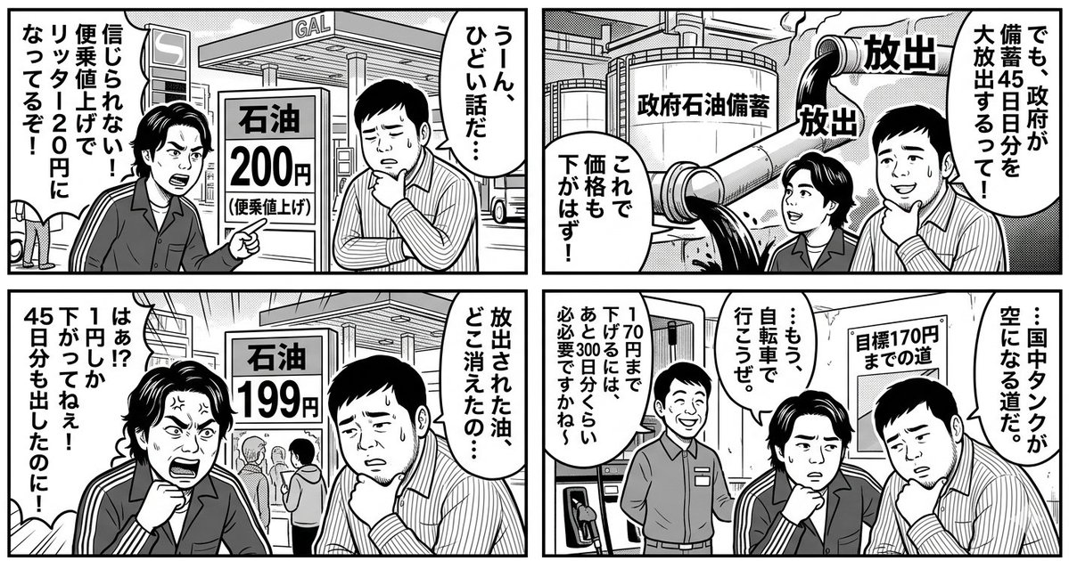 4-Panel Manga: The Long Road to 170 Yen Gasoline Price