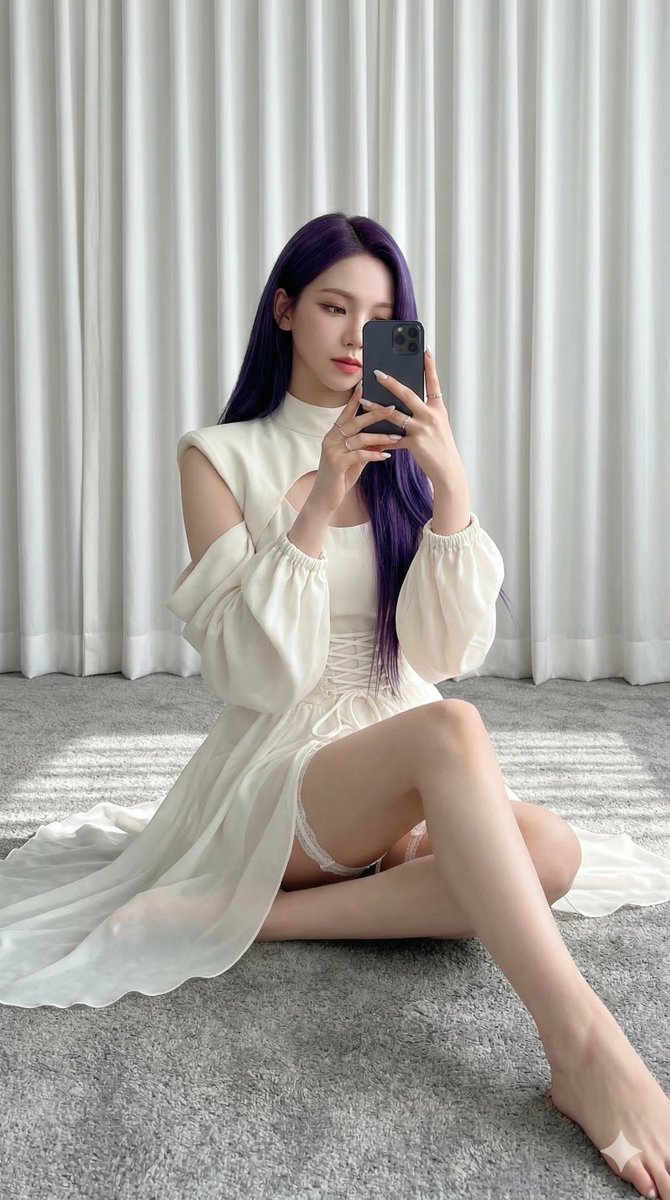 Karina (aespa) in Ivory and Purple Hair