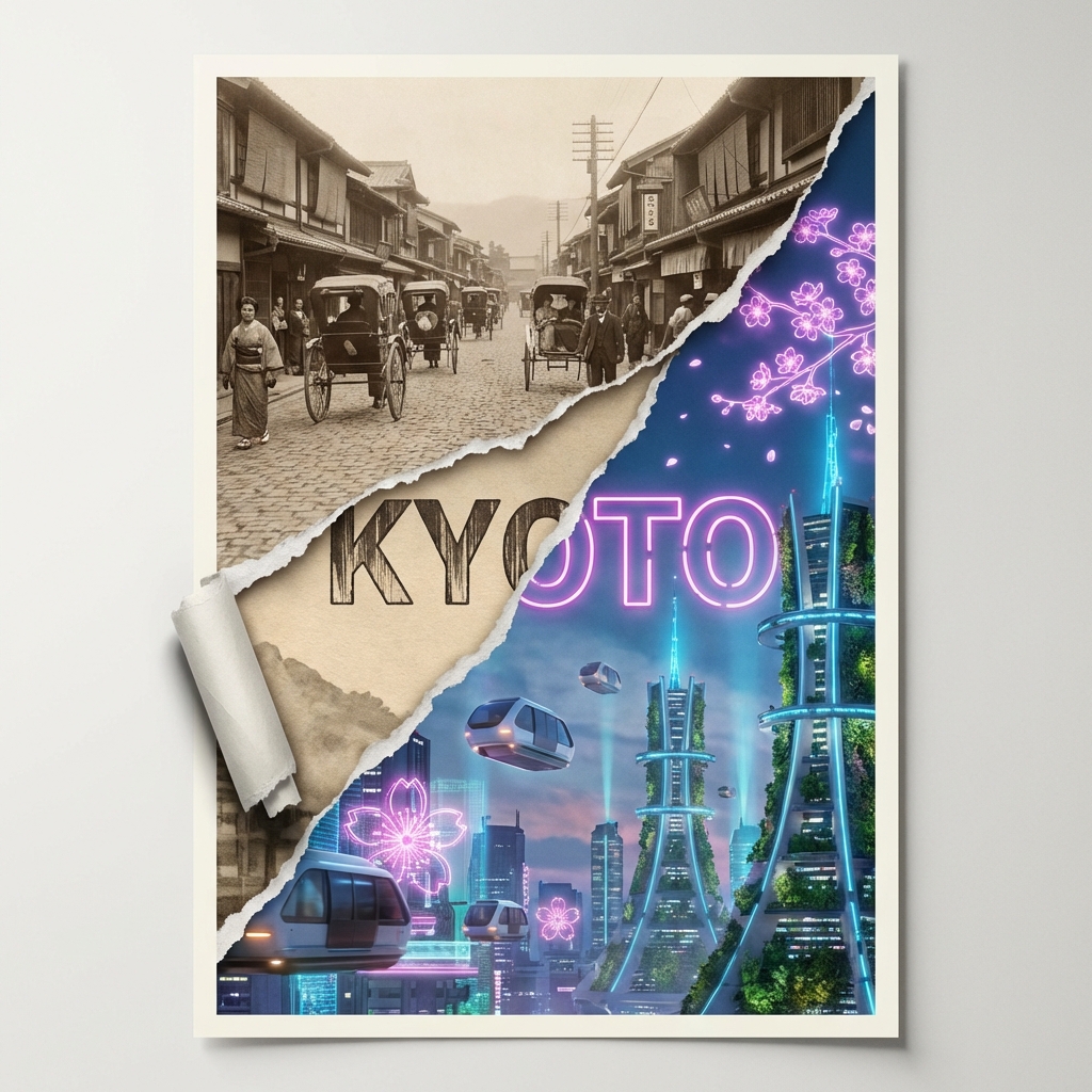 Torn Poster of Contrasting Kyoto Eras