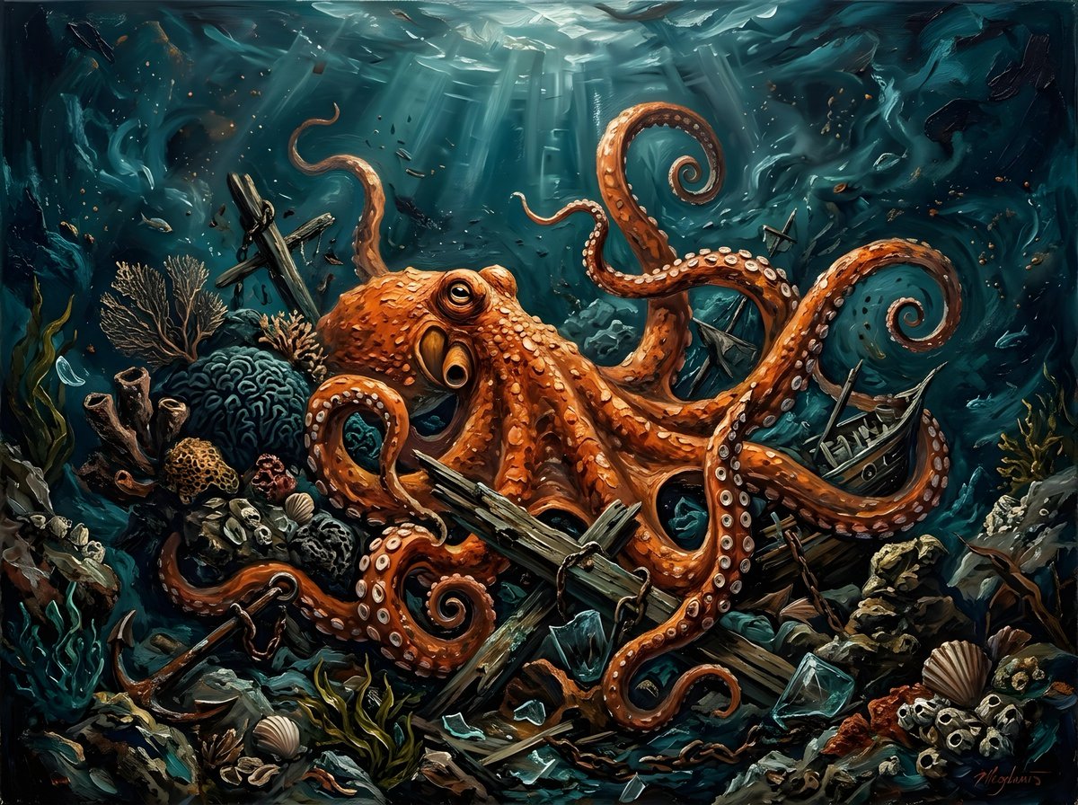 Chaotic Oil Painting of an Octopus