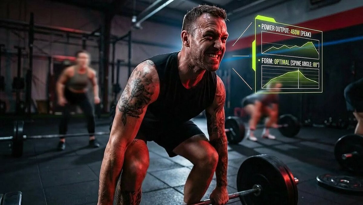 Text-to-Video Prompt: Deadlift with Animated HUD Overlays