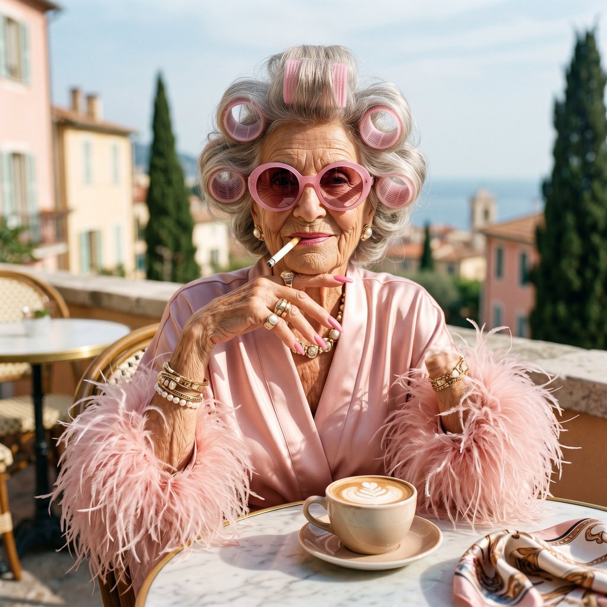 Eccentric Elderly Woman Cafe Portrait