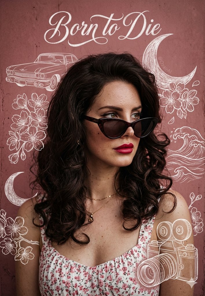 Vintage Born To Die Portrait with Chalk Doodles