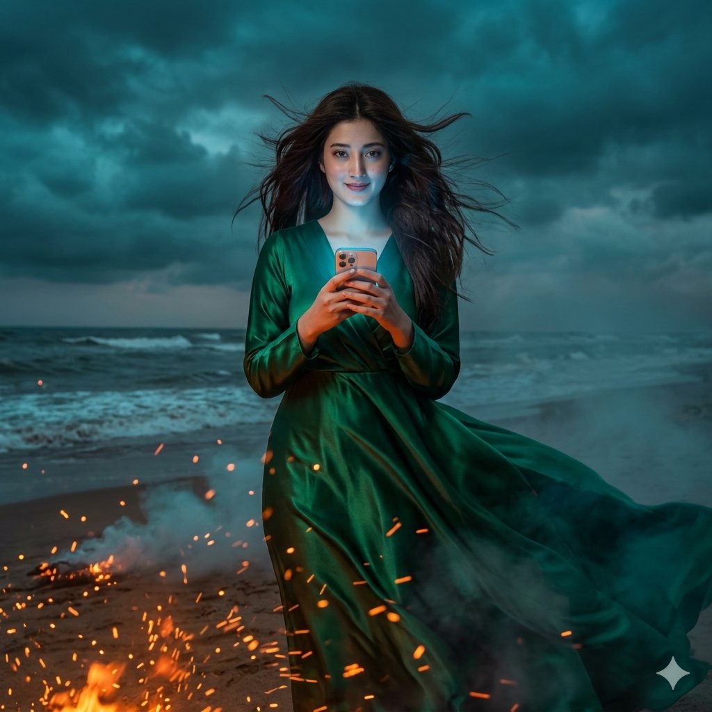 Stormy Beach Emerald Dress