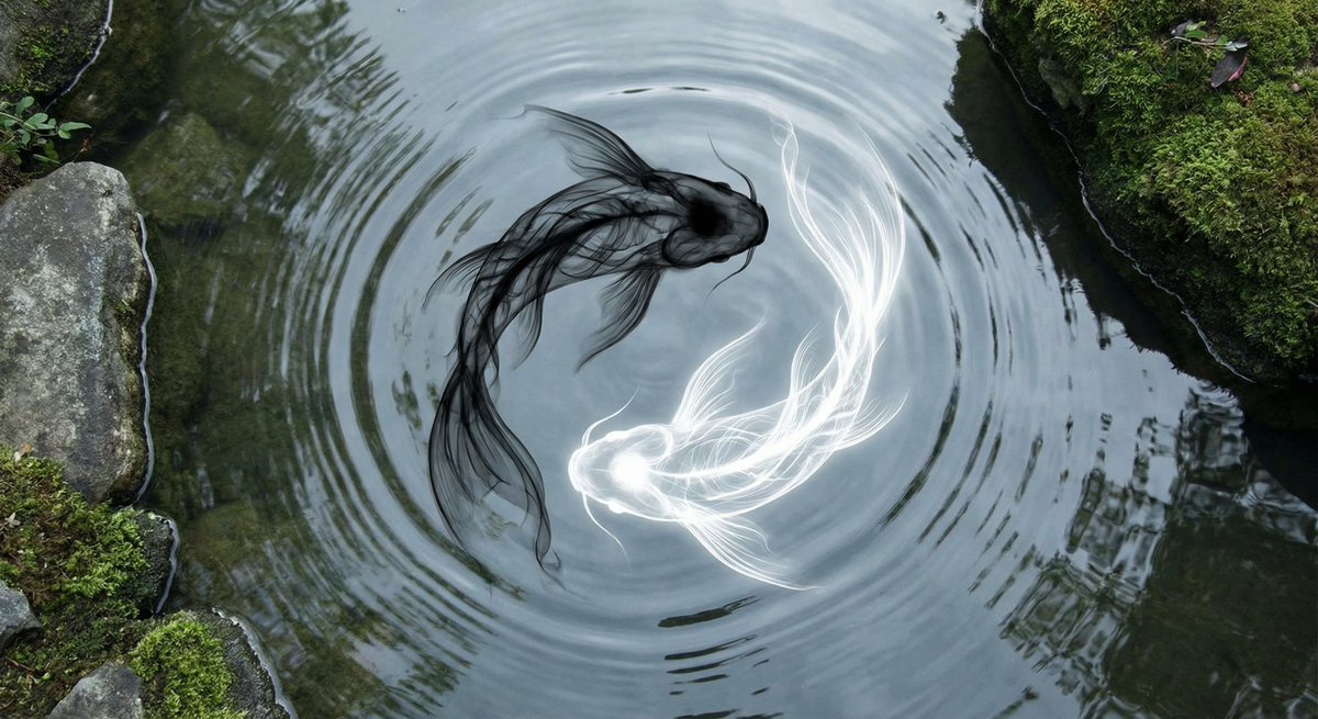 Yin-yang koi ink illustration