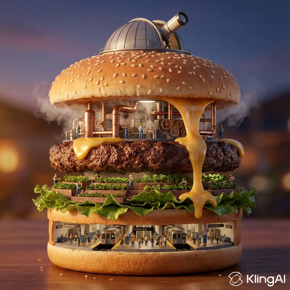 Gourmet Cheeseburger Cross-Section Miniature World Prompt
