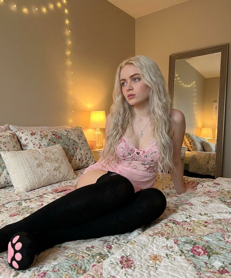 Cozy Kawaii Soft-Girl Bedroom Portrait