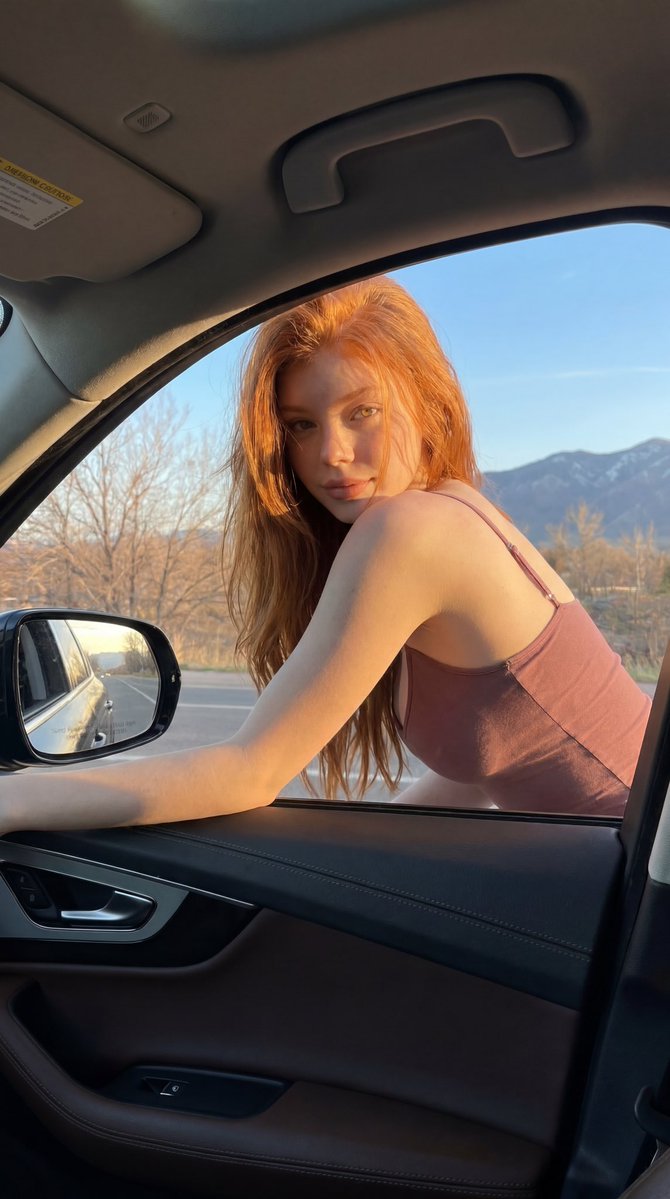 Red-Haired Woman Car Portrait