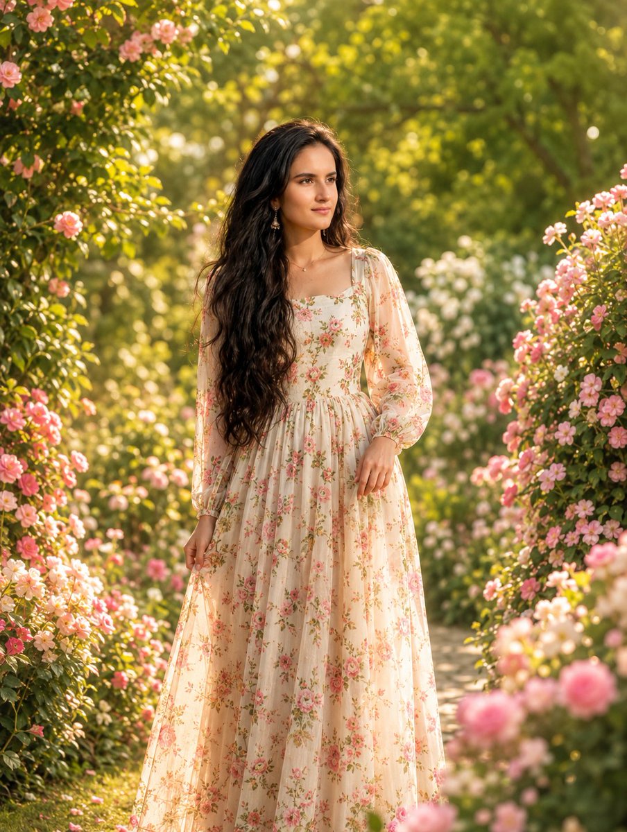 Photorealistic Woman in Floral Garden