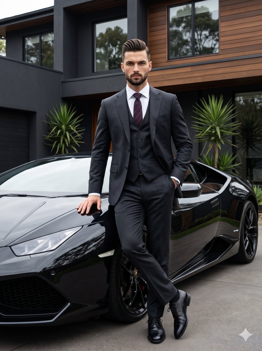 Man with Luxury Car and House