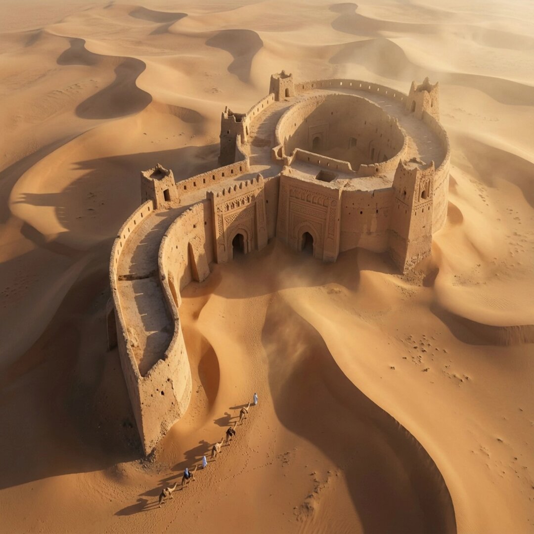 Adobe Fortress Shaped Like Arabic Letter 'Mim'