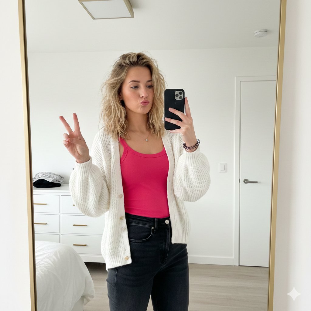 Detailed JSON prompt for a mirror selfie image generation