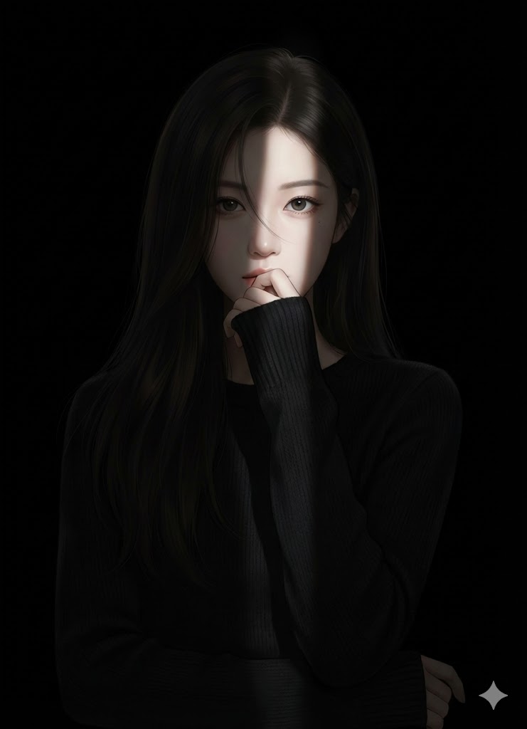 Hyperrealistic Anime Portrait with Split Lighting Prompt