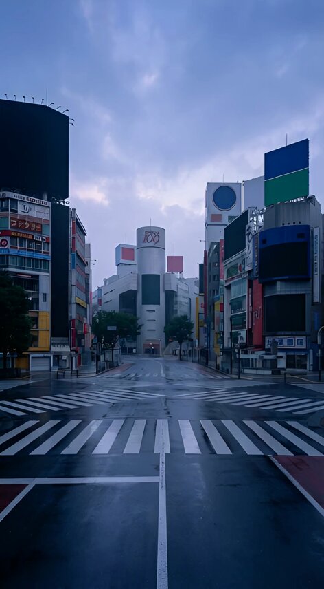 Image Generation Prompt for Giant Glass Monitor CM in Shibuya