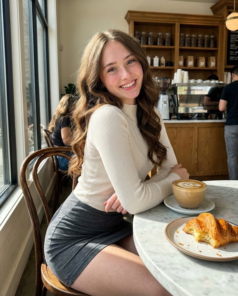 High-Fidelity Candid Café Portrait with Sharp Focus