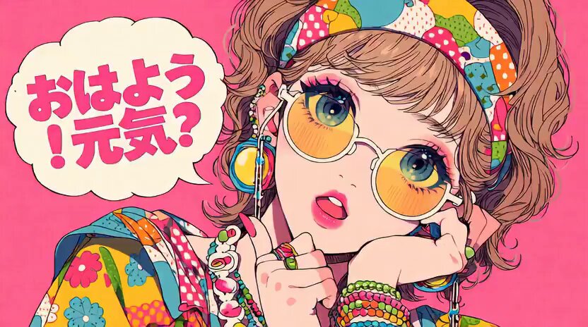 Showa Retro-Pop Girl with Japanese Text