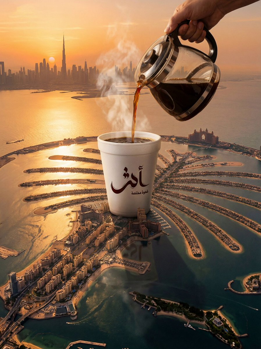 Surreal Dubai Palm Jumeirah Coffee Cup Aerial Scene