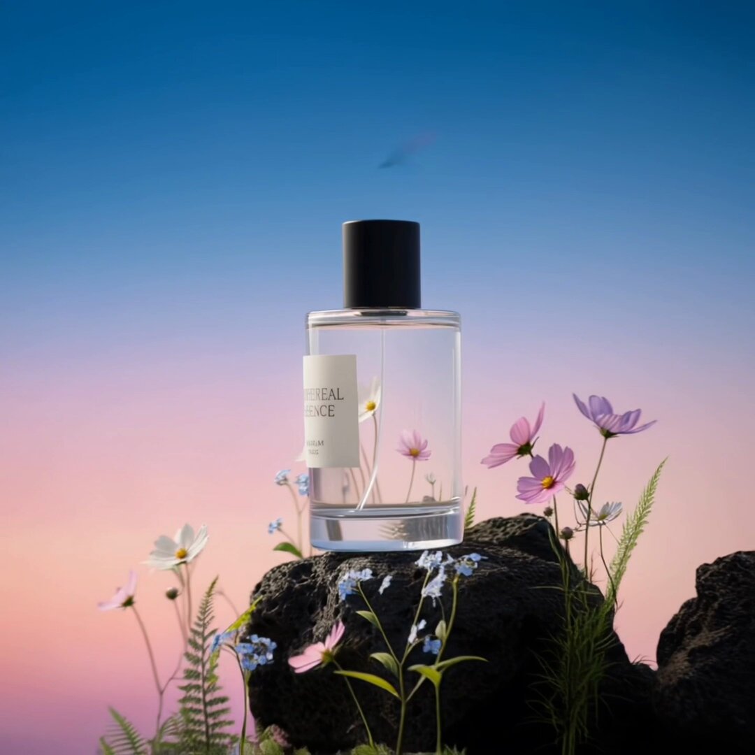 3D Product Rendering: Luxury Perfume on Volcanic Rock
