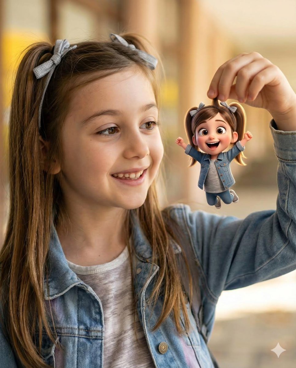 Whimsical Portrait Blending Realism with Tiny Pixar Character