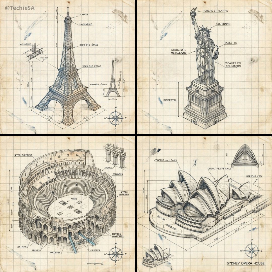 Hand-drawn isometric landmark schematic