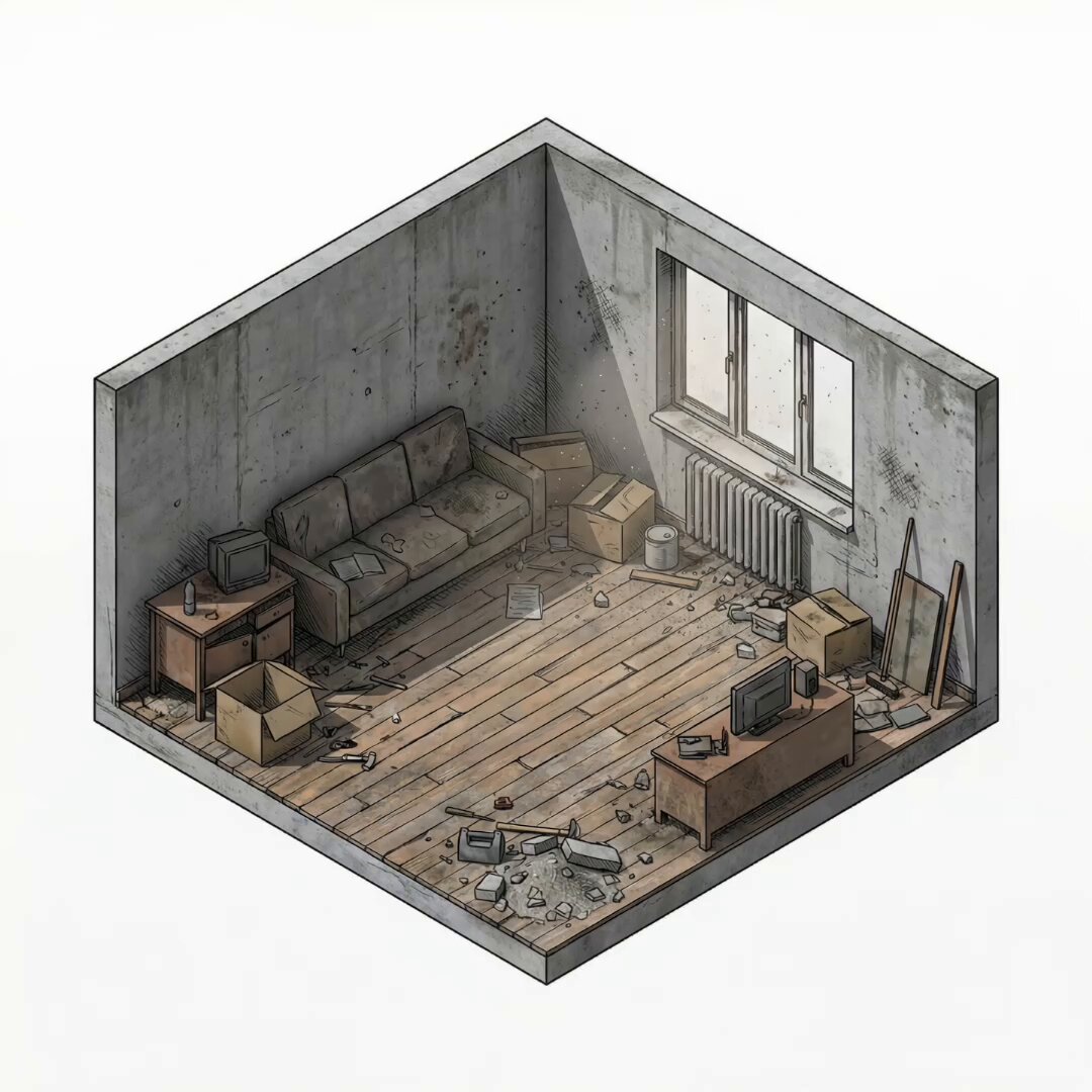Isometric Interior Design Time-Lapse Video Generation Prompts