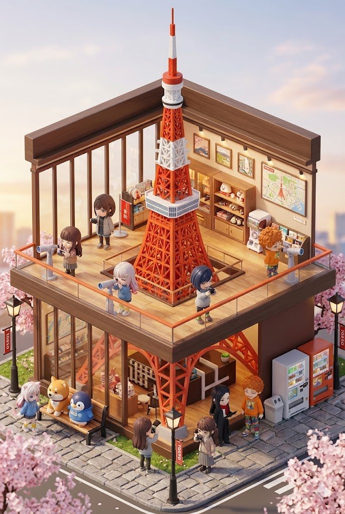 3D chibi miniature travel spot concept prompt