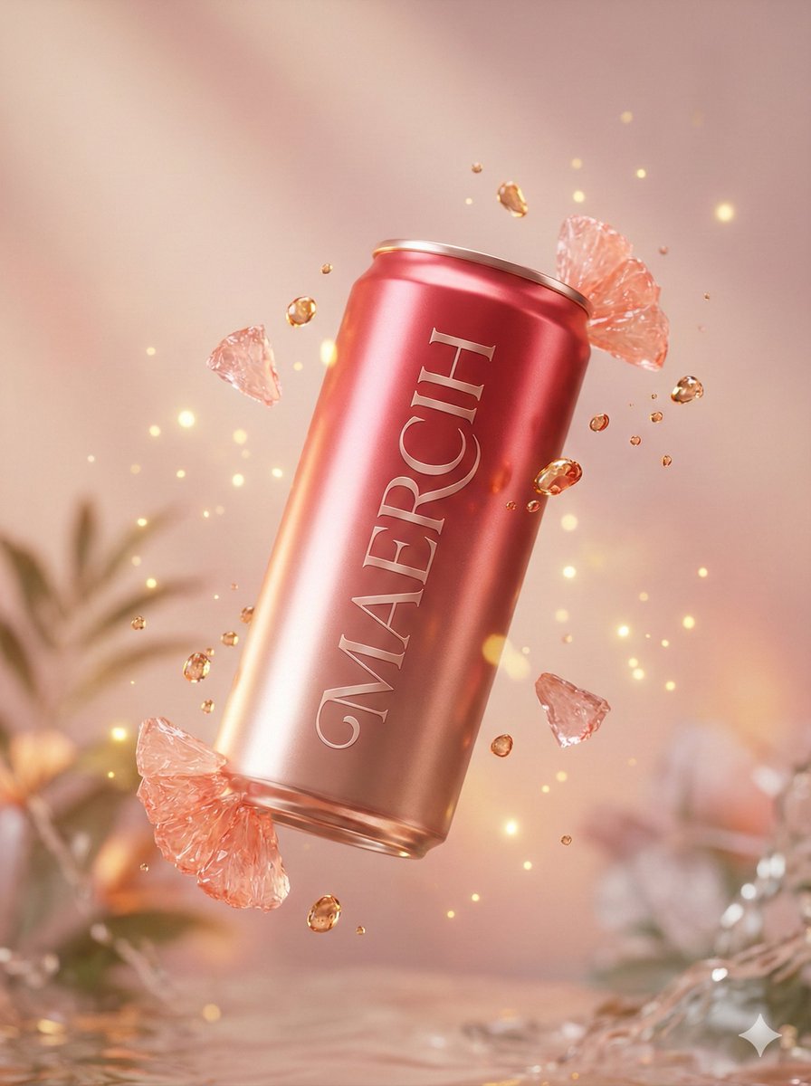 Luxury Commercial Shot of Floating Grapefruit Sparkling Can