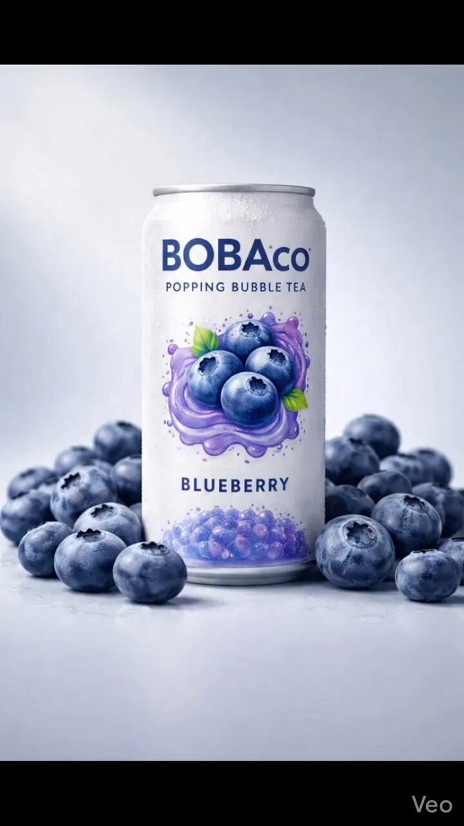 Ultra-realistic Product Photography Prompt for Blueberry Bubble Tea Can