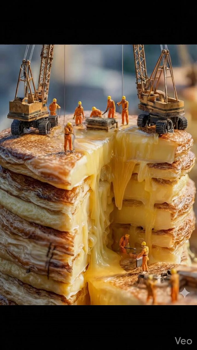 Miniature Construction on Giant Matcha Pancake Skyscraper